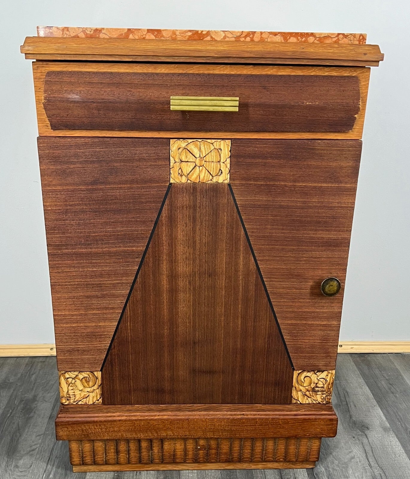 Cabinet Antique French Style Marble Top Bedside Table Carved Cupboard LOT 30990