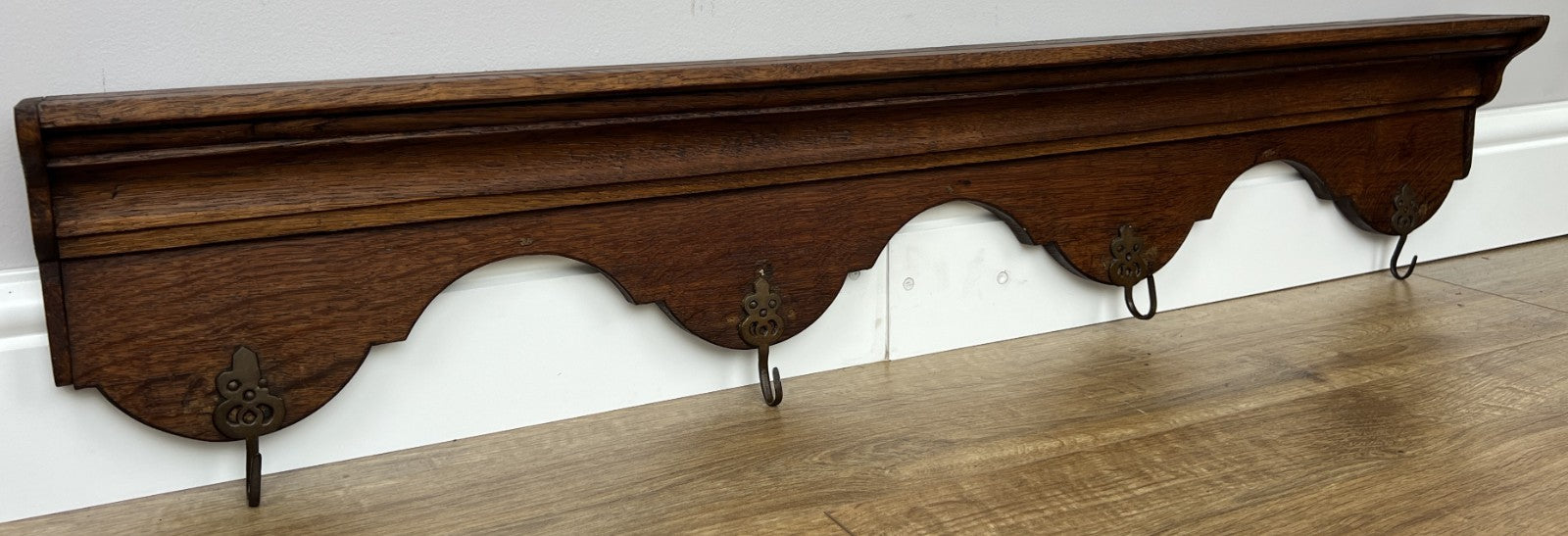 Coat Rack Antique French Carved Oak Wall Mounted 4 Hooks Rack Hanger LOT 62070