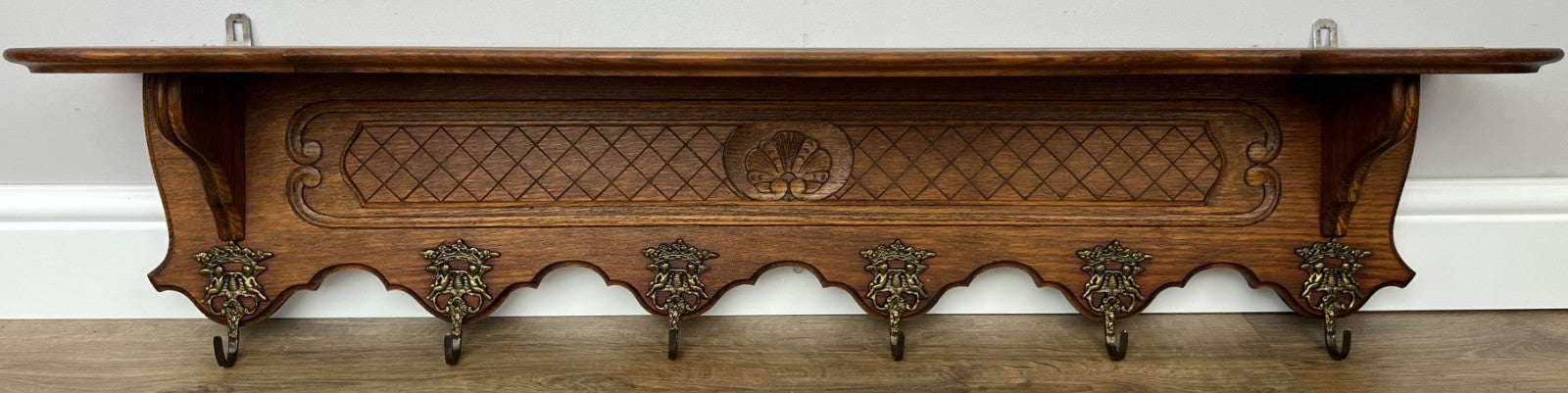 Coat Rack Vintage French Oak Wall Mounted 6 Hooks Carved Rack Hanger LOT 62062