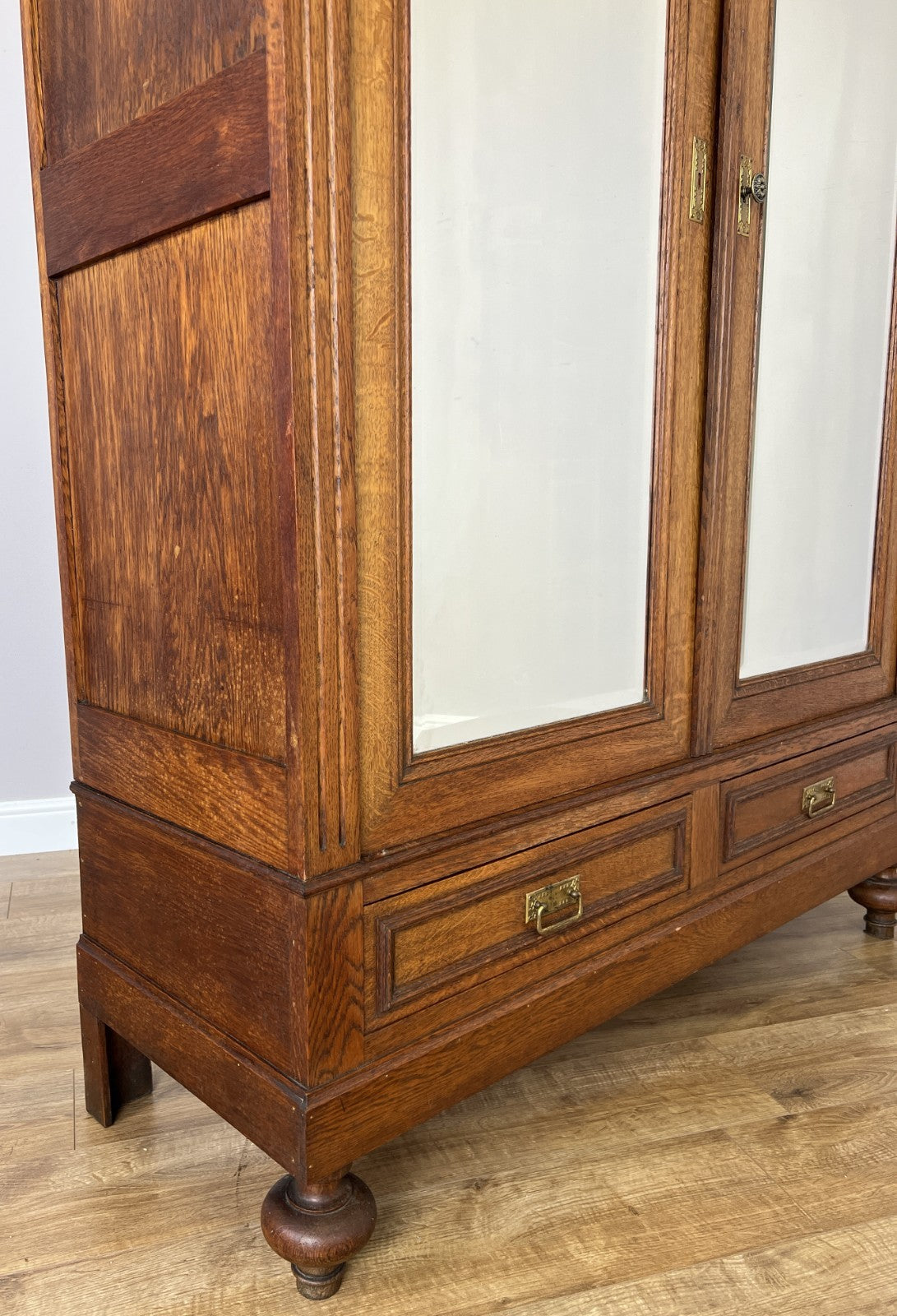 Wardrobe Antique French Style Oak Two Door Carved Mirrored Armoire LOT 616210