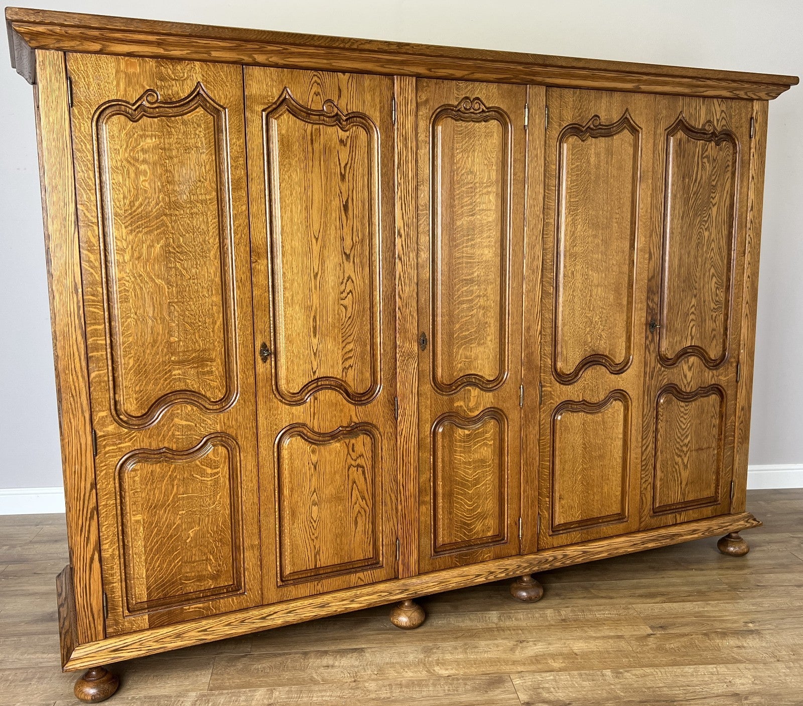 Wardrobe Vintage French Style Oak Five Door Carved Armoire Cabinet LOT 61110