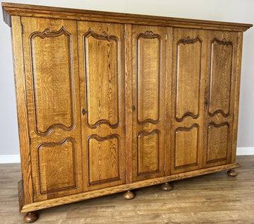 Wardrobe Vintage French Style Oak Five Door Carved Armoire Cabinet LOT 61110