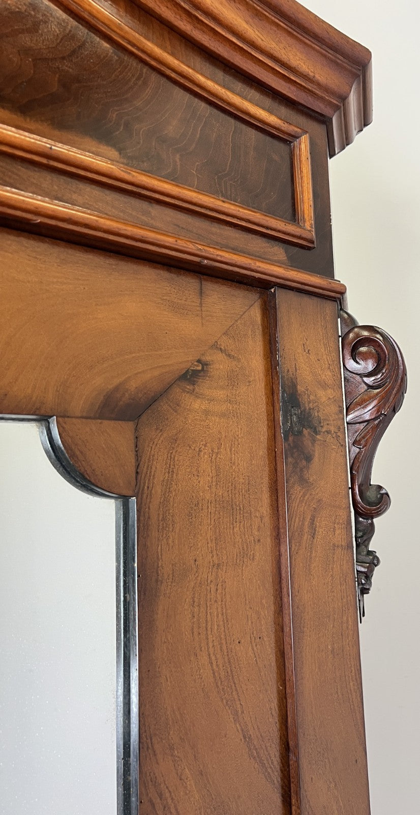 Wardrobe Antique French Style Burr Walnut Mirrored Carved Armoire LOT 6512