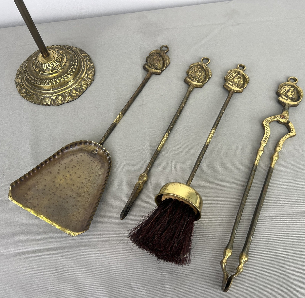 Fireplace Set Vintage French Style Brass 5 Piece Companion Set LOT 6445