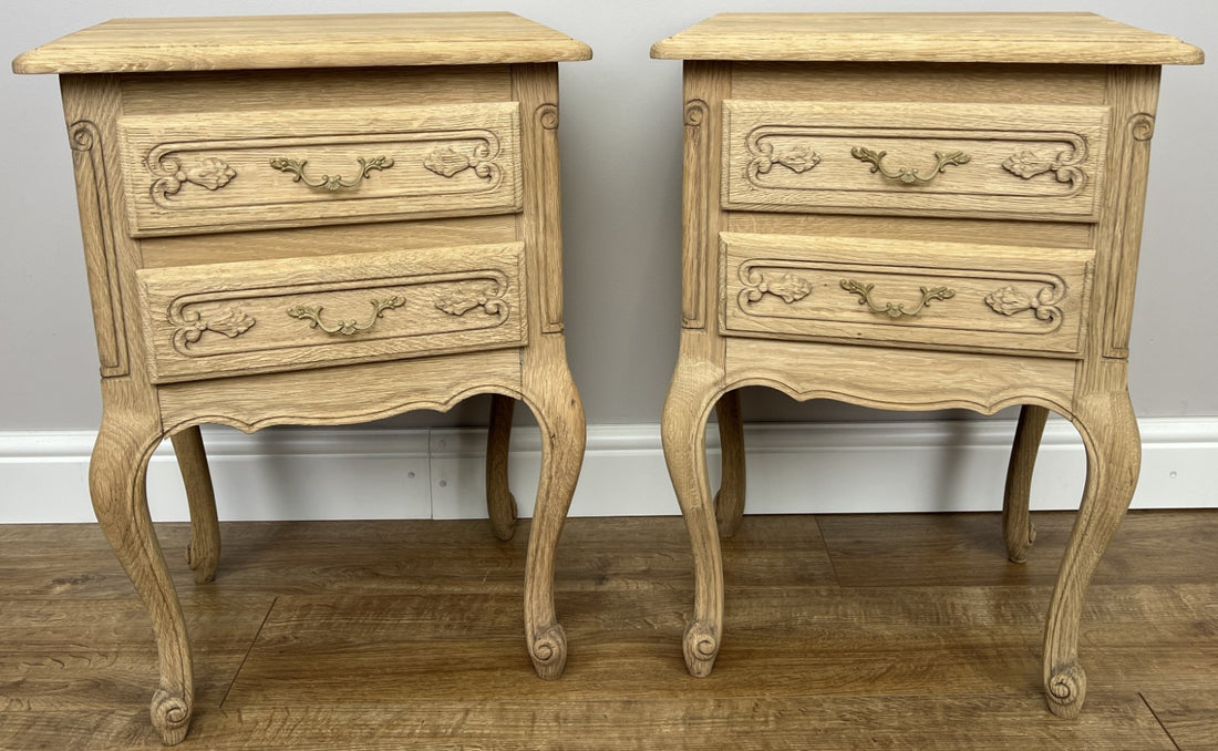 Pair of Bedside Tables Vintage French Louis Shabby Chic Oak  Cabinets LOT 49020