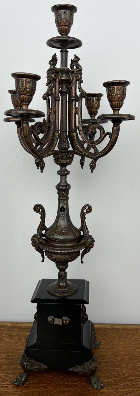 Candelabra Antique French Brass Marble 5 Arm Ornate Candle Holder LOT 49360
