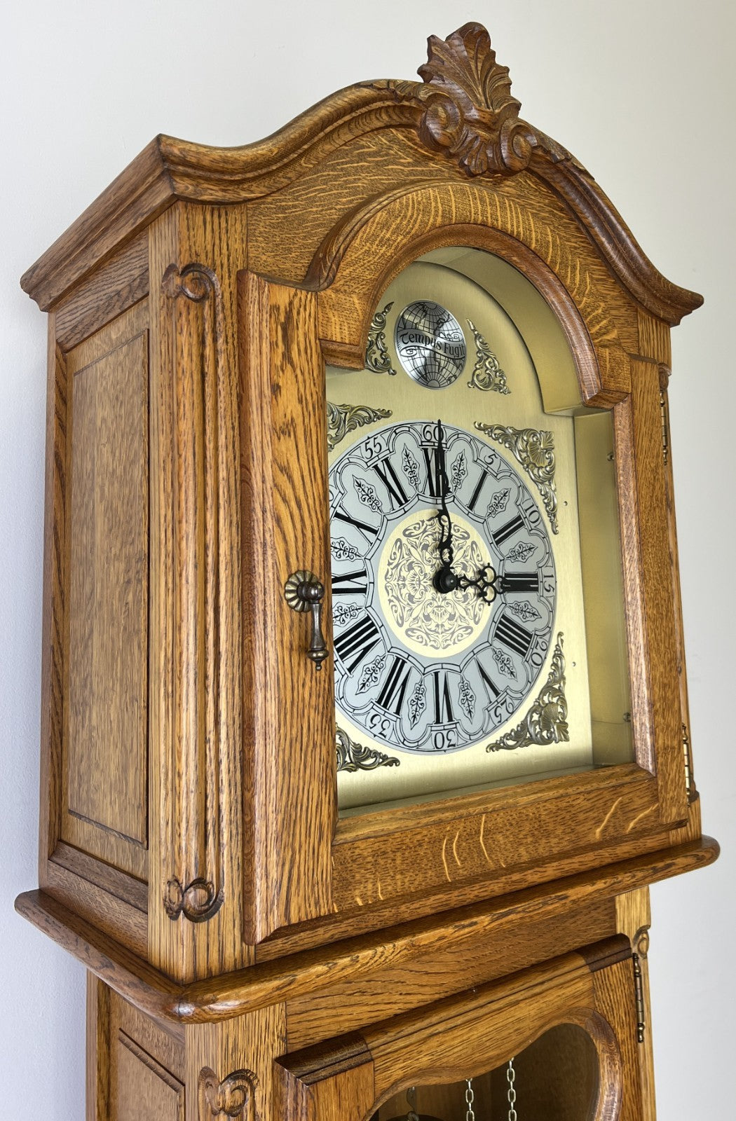 Grandfather Clock Vintage French Style Oak Carved Decorative Clock LOT 60960