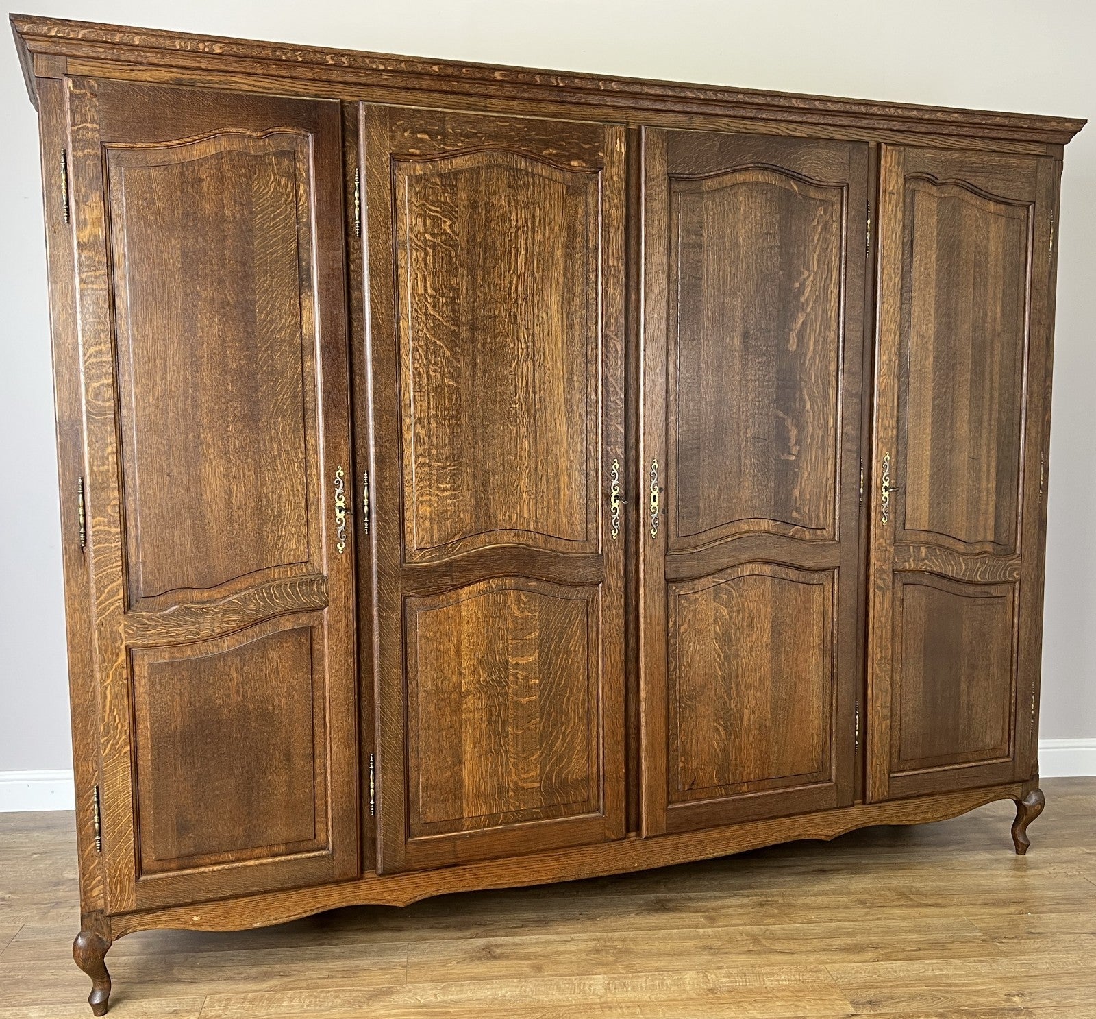 Wardrobe Vintage French Louis XVI Style Four Door Oak Carved Armoire LOT 60812