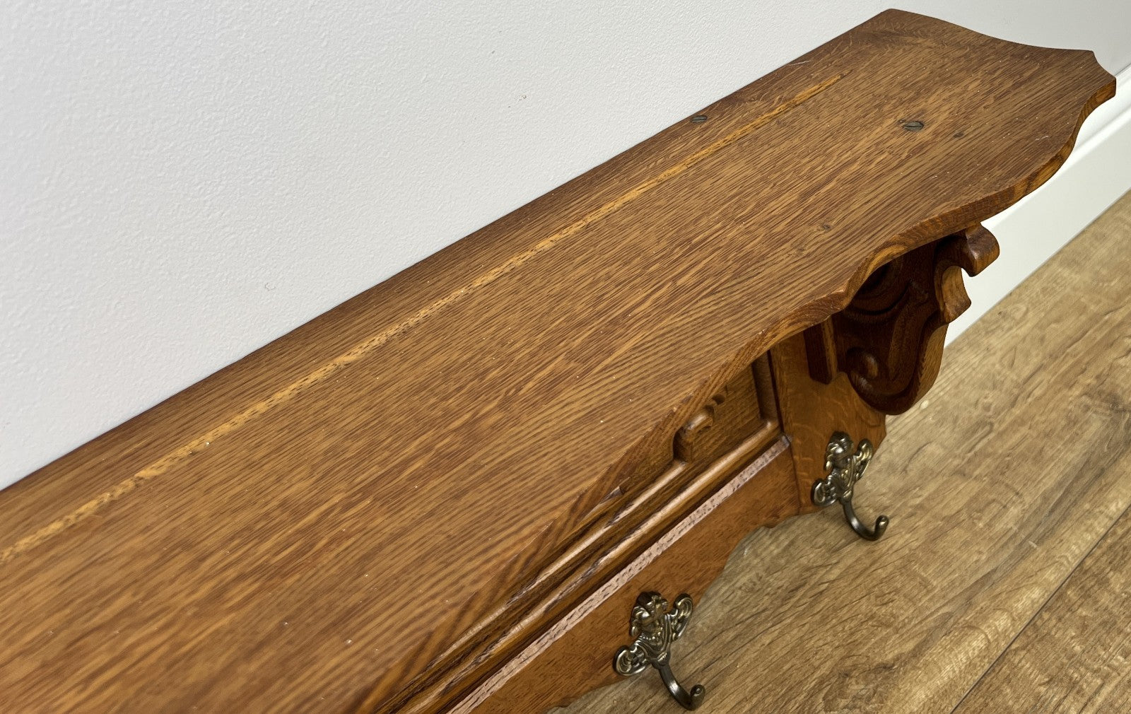 Coat Rack Vintage French Oak Wall Mounted 6 Hooks Carved Rack Hanger LOT 63049