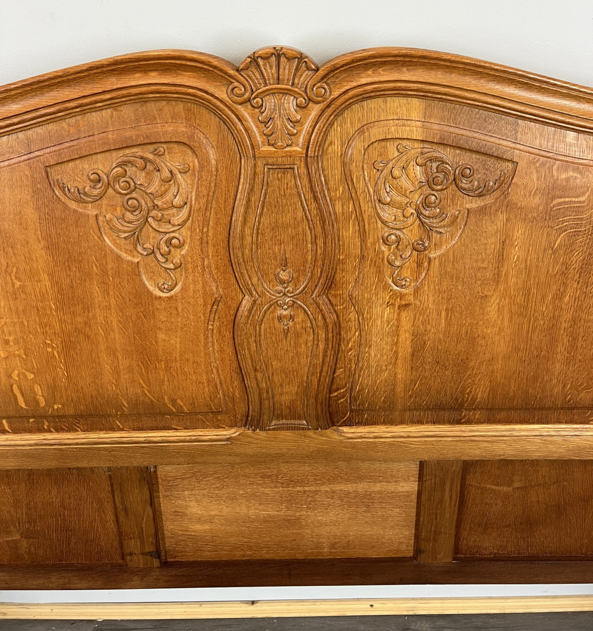 Bed Frame Vintage French Louis XVI Style Oak Double Carved Panel LOT 4086