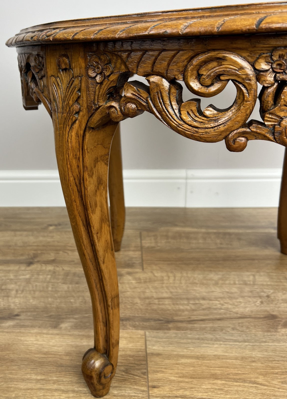 Coffee Table Vintage French Louis Style Oak Carved Cane Top Side Table LOT 48653