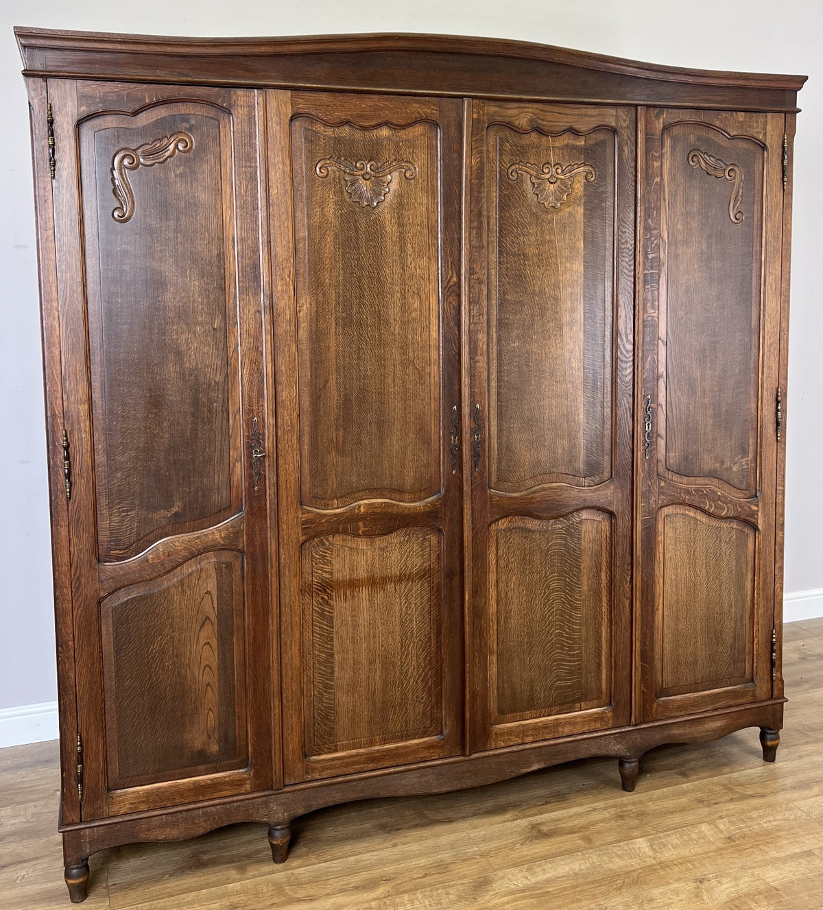 Wardrobe Vintage French Louis XVI Style Oak Four Door Carved Armoire LOT 6505