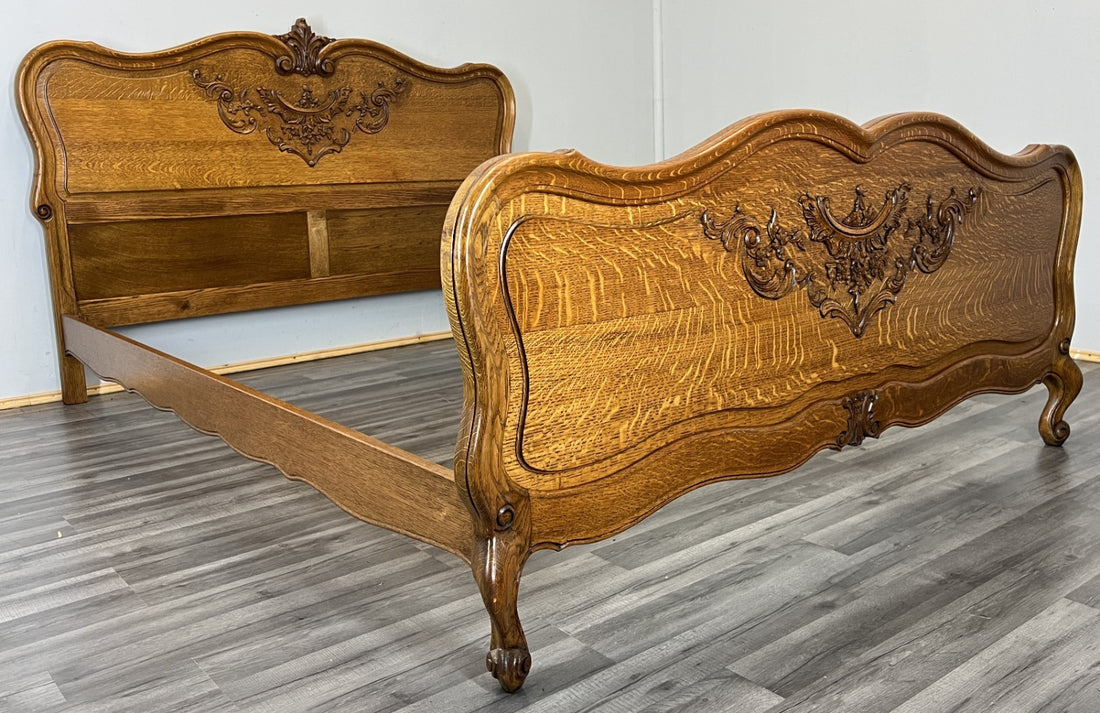 Bed Vintage French Louis XVI Double Bed Frame Oak Carved Headboard LOT 46120
