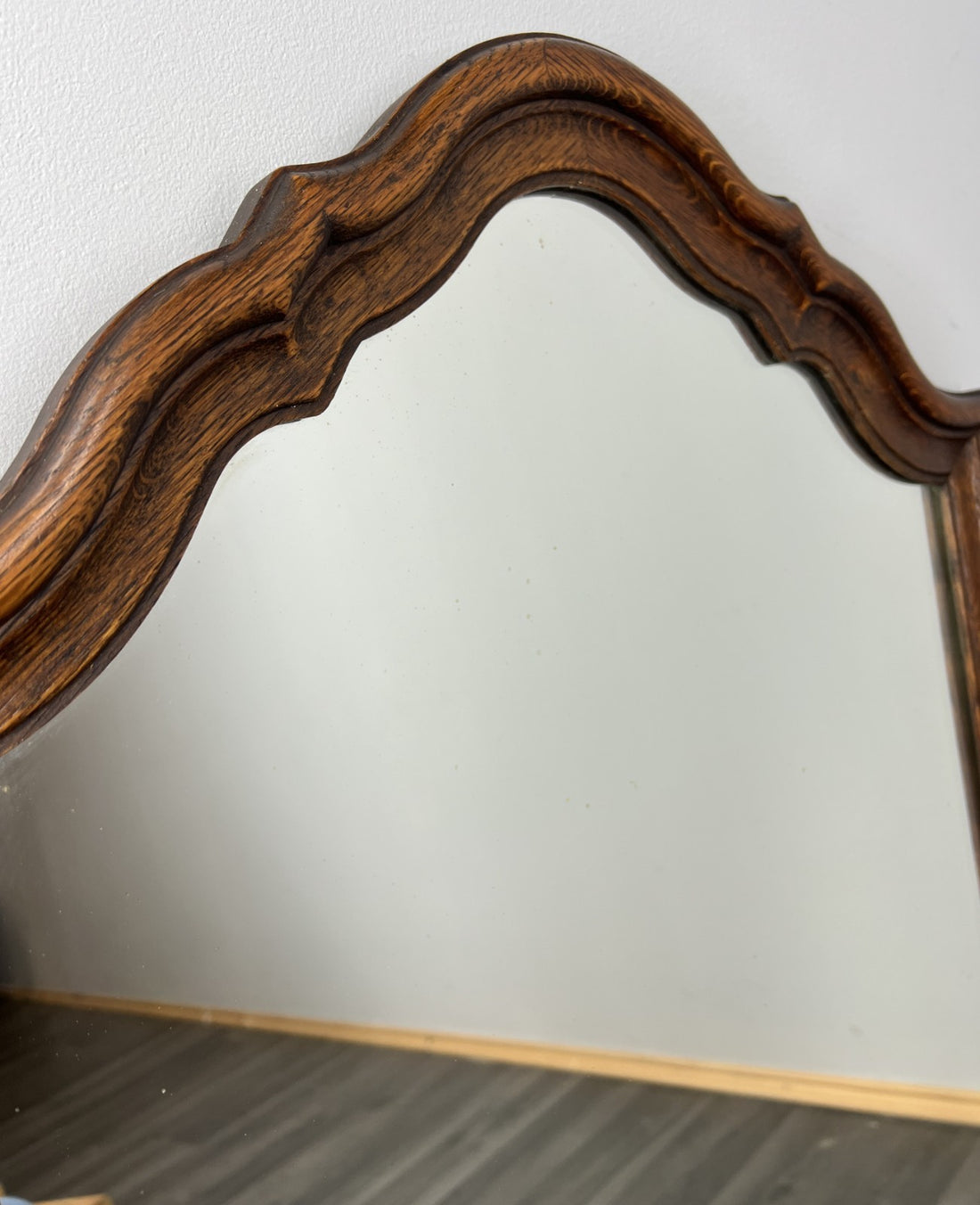 Vintage French Oak Wall Mirror with Curved Frame Wall Decor LOT 43810