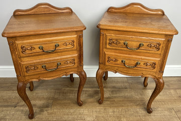 Pair of  Bedside Tables Vintage French Louis Oak Nightstands Cabinets LOT 48660