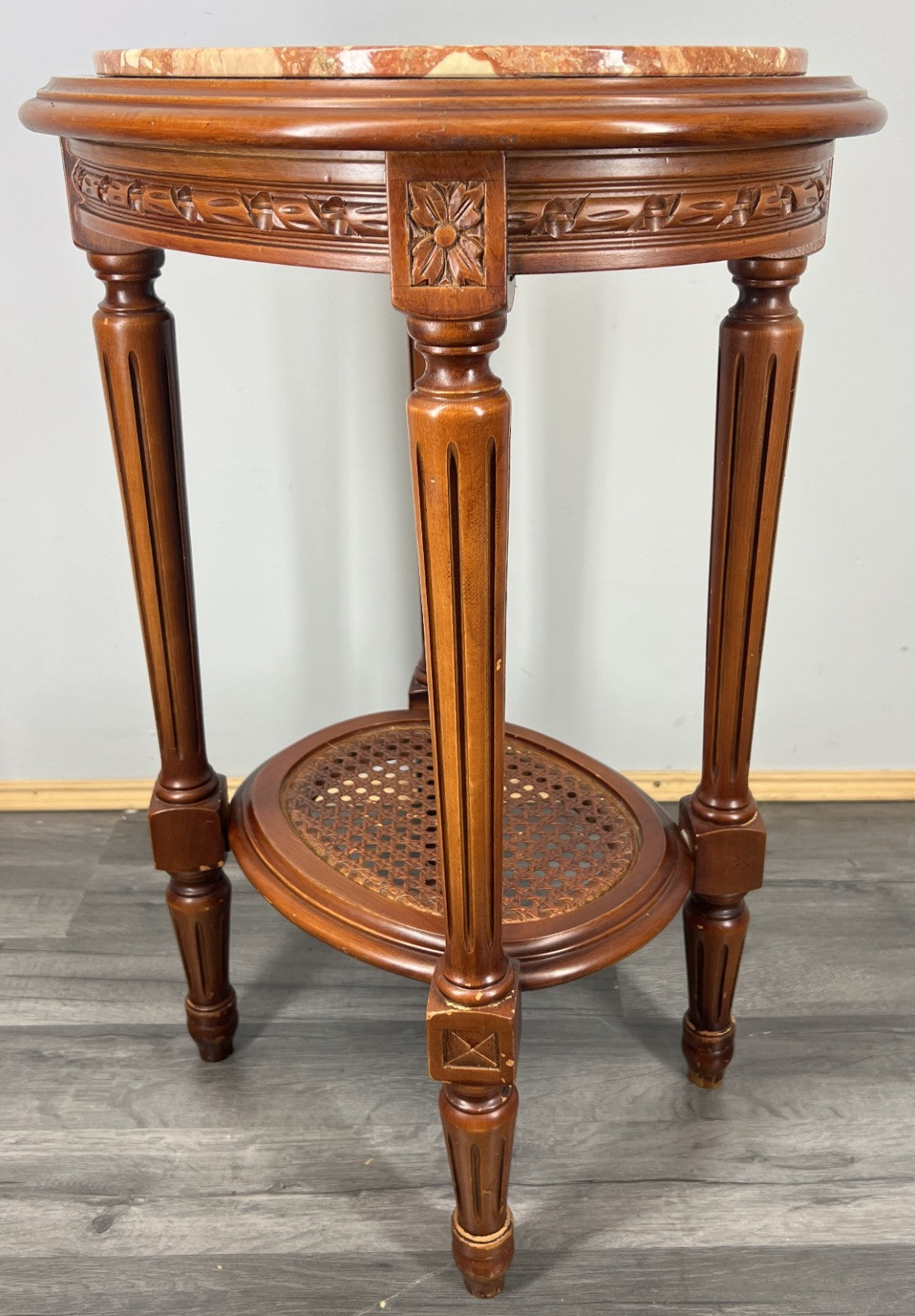 Plant Stand Vintage French Marble Top Round Display Table Cane Shelf LOT 42874