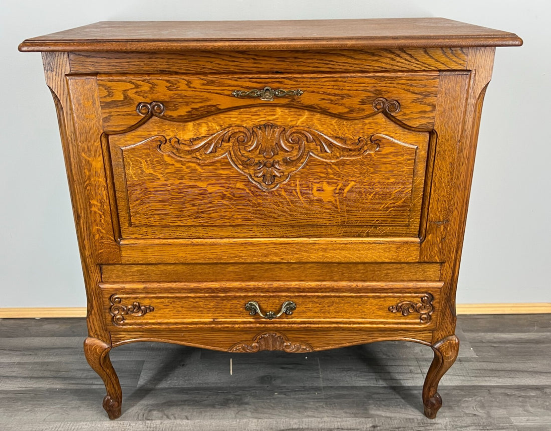 Cabinet Vintage French Louis XVI Style Oak Fall Front Carved Sideboard LOT 37790