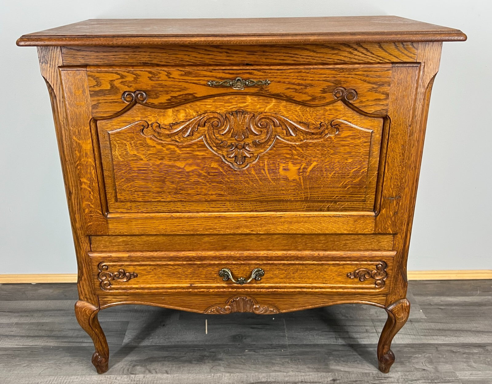 Cabinet Vintage French Louis XVI Style Oak Fall Front Carved Sideboard LOT 37791