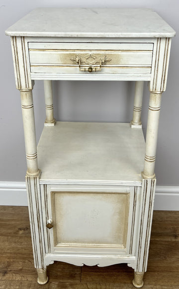 Bedside Table Antique French Style Marble Top Oak Cabinet Nightstand LOT 62240