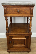 Pair of Bedside Tables Antique French Marble Top Carved Oak Cabinets LOT 49173