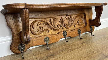 Coat Rack Vintage French Carved Oak Wall Mounted 5 Hooks Rack Hanger LOT 63670
