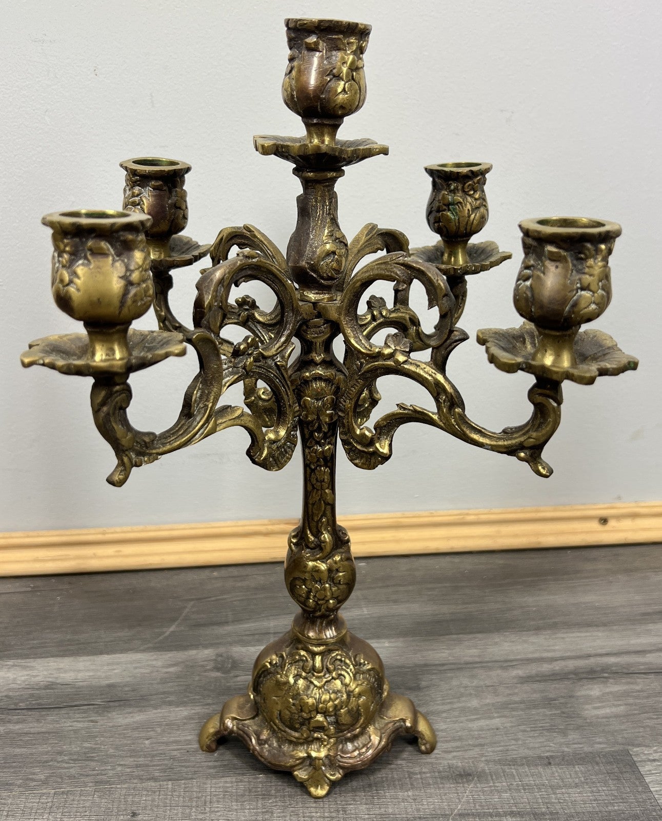 Candelabra Vintage French Brass 5 Arm Ornate Rococo Candle Holder LOT 42740