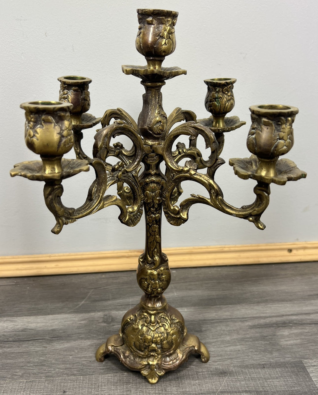 Candelabra Vintage French Brass 5 Arm Ornate Rococo Candle Holder LOT 42740