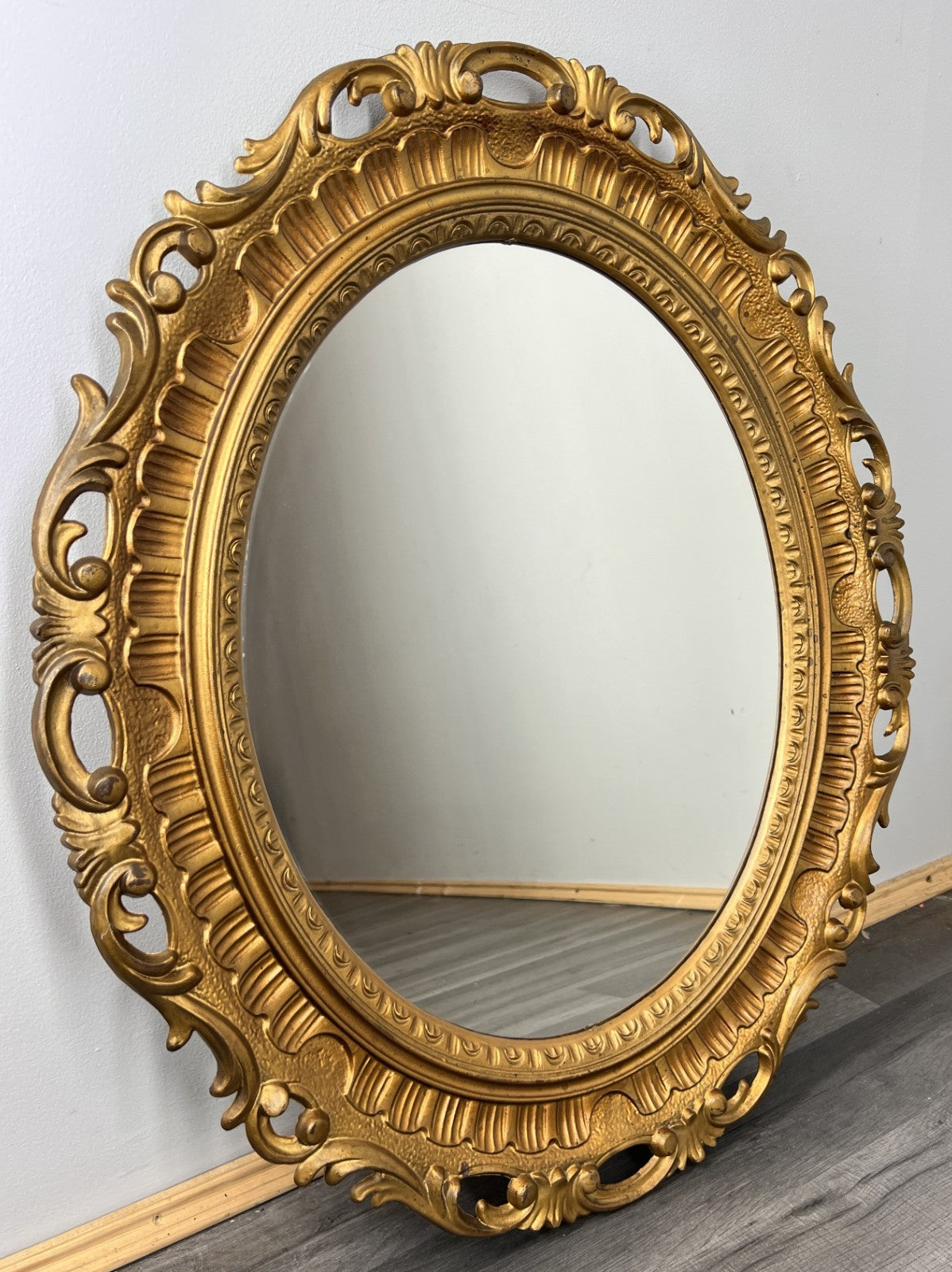 Vintage French Oval Wall Mirror with Ornate Rococo Frame Wall Decor LOT 43581