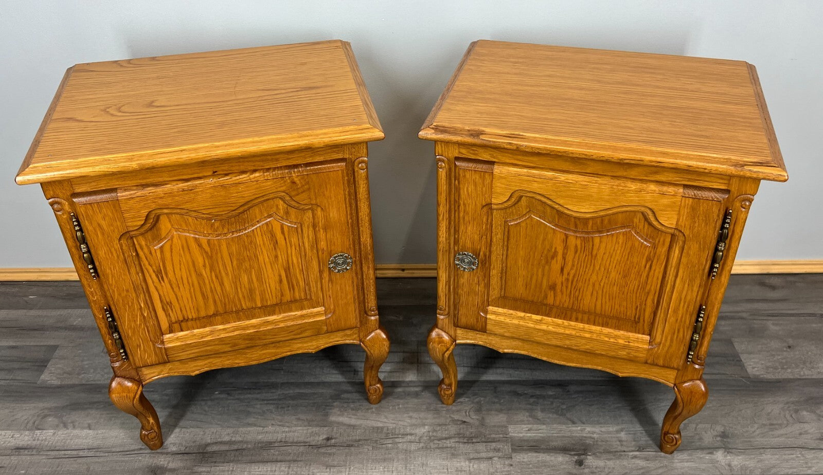Pair of Bedside Tables Vintage French Louis Oak Nightstands Cabinets LOT 35171