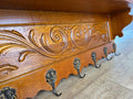 French Vintage Coat Rack Oak 7 Hooks Wall Shelf Carved Coat Hanger LOT 49034