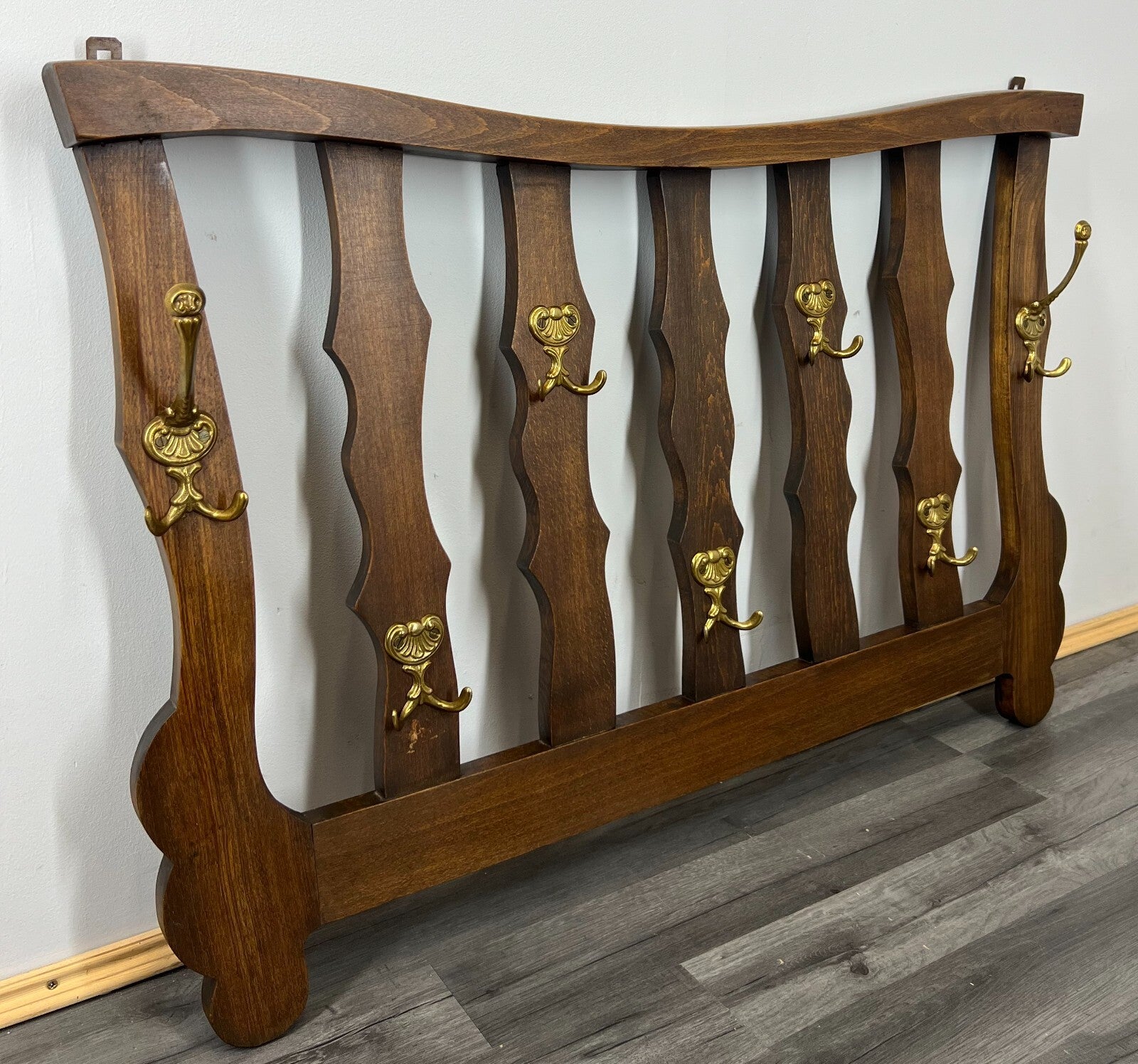 Coat Rack Antique French 7 Hooks Wall Mounted Oak Carved Plate Rack LOT 28482