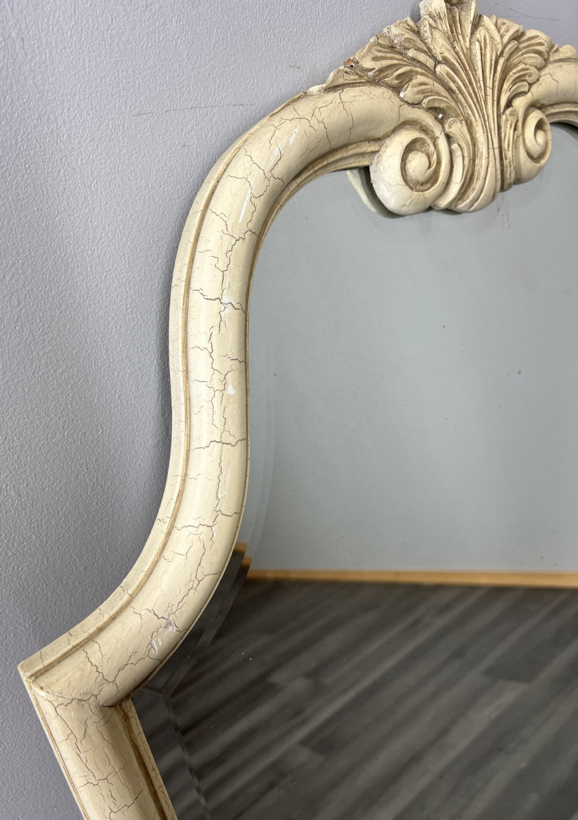 Vintage French Cream Wall Mirror Carved Ornate Shell Crest Frame LOT 435511