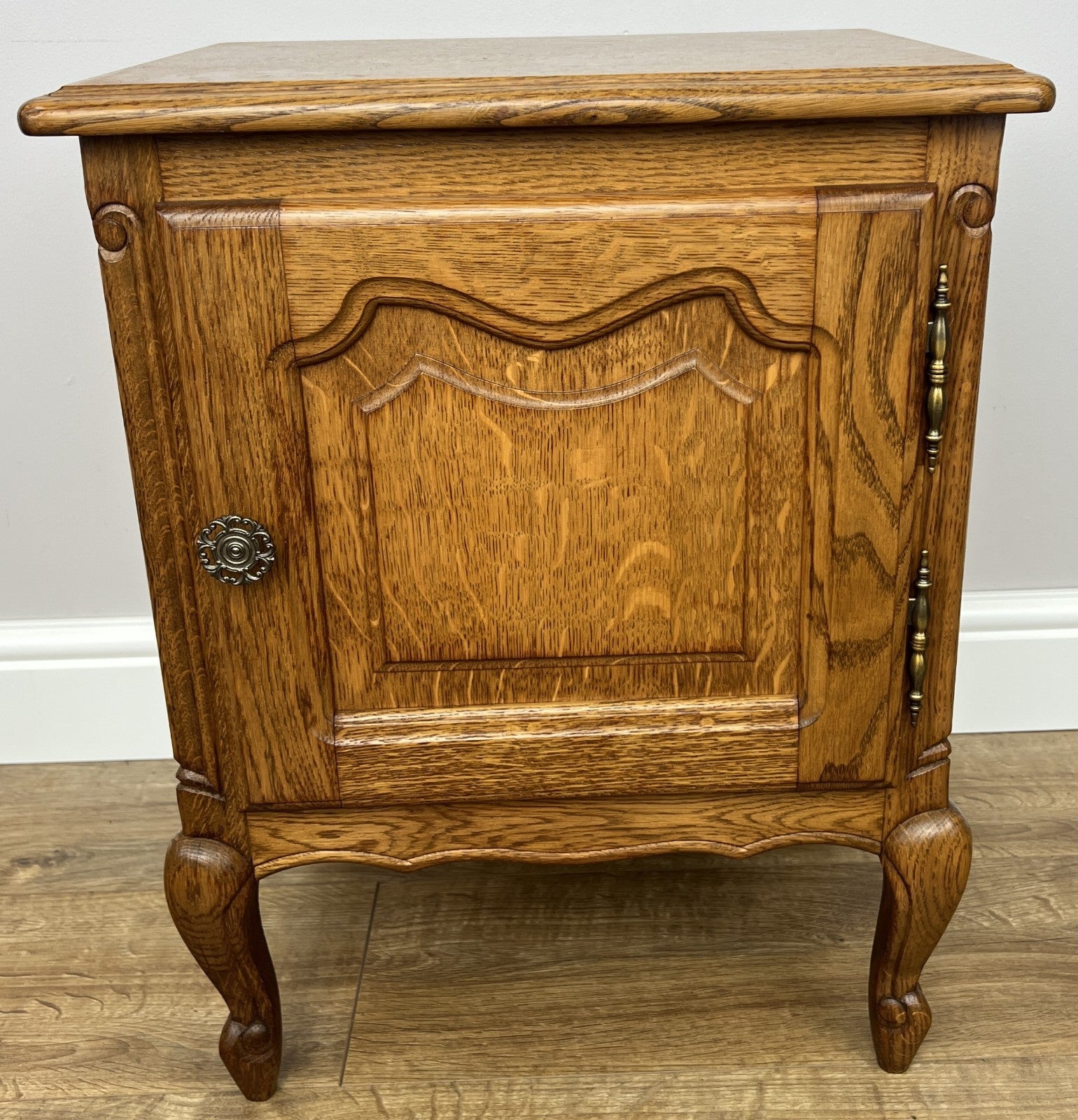 Pair of Bedside Tables Vintage French Louis Oak Nightstands Cabinets LOT 62173