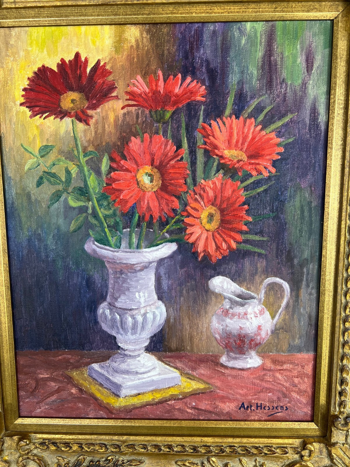 Vintage French Oil Painting Floral Still Life Framed Carved Signed LOT 51124