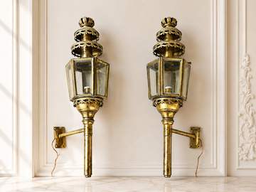 Pair of Wall Lights Antique French Style Lantern Sconces Glass LOT 6478