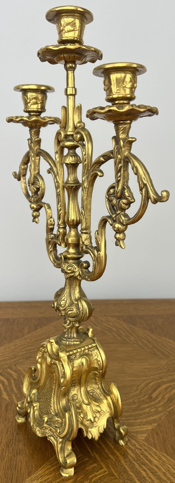 Candelabras Vintage French Brass Pair Ornate 3 Arm Candle Holders LOT 60458