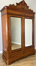 Wardrobe Antique French Mahogany Two Door Carved Mirrored Armoire LOT 61641