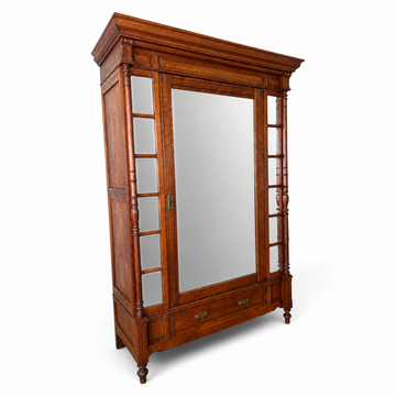 Wardrobe Antique French Style Oak Mirrored Door Carved Armoire LOT 6539