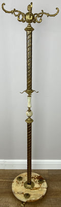 Standing Coat Hanger Vintage French Brass and Onyx 9 Hooks Coat Rack LOT 60752
