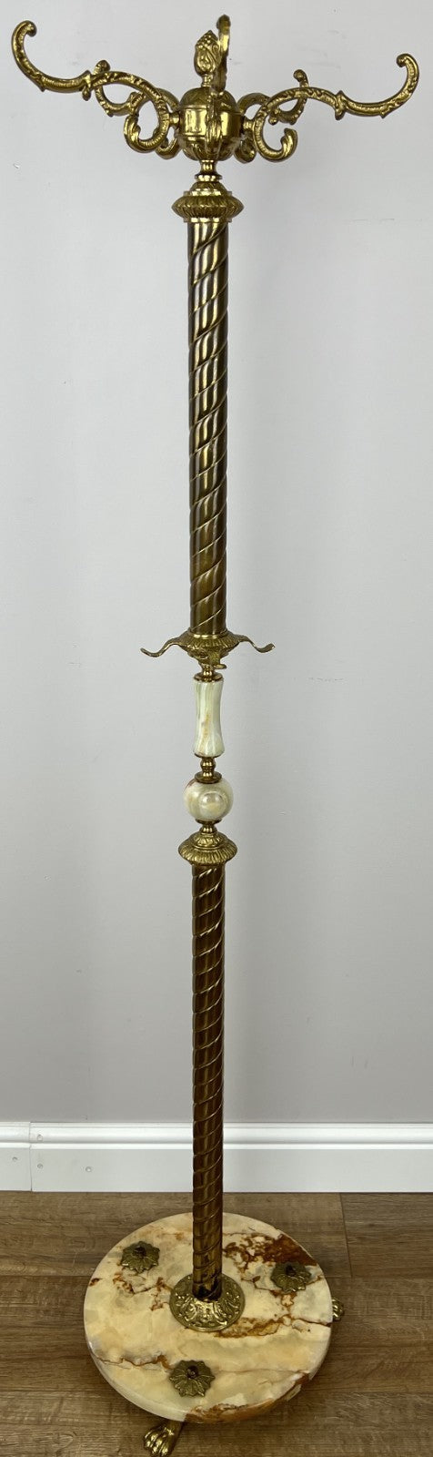 Standing Coat Hanger Vintage French Brass and Onyx 9 Hooks Coat Rack LOT 60752
