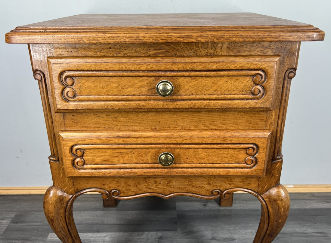 Bedside Table Vintage French Louis XVI Carved Oak Nightstand Cabinet LOT 45310
