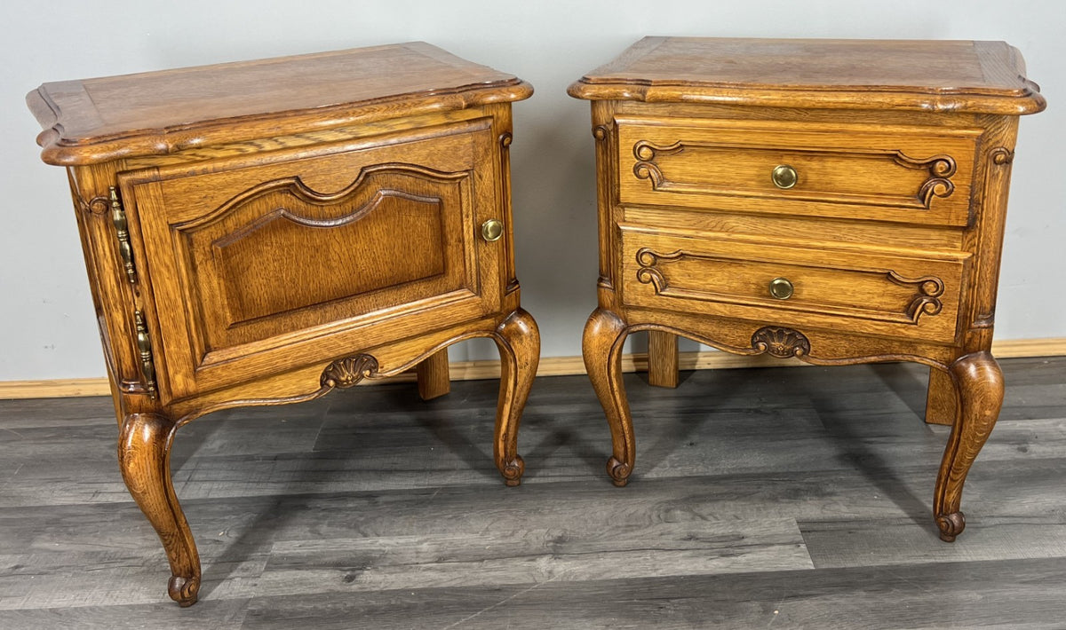 French Vintage Oak Bedside Tables Pair Cupboards Cabinets Louis XVI LOT 3943