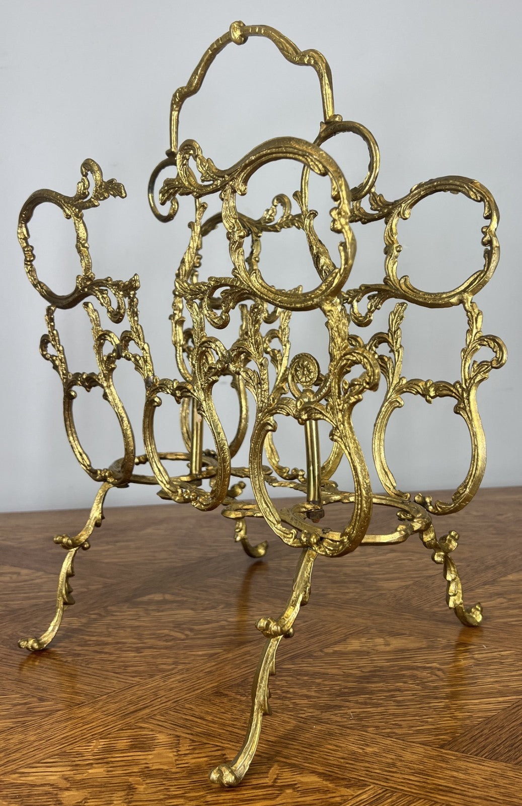 Newspaper Rack Vintage French Style Brass Magazine Stand LOT 46479