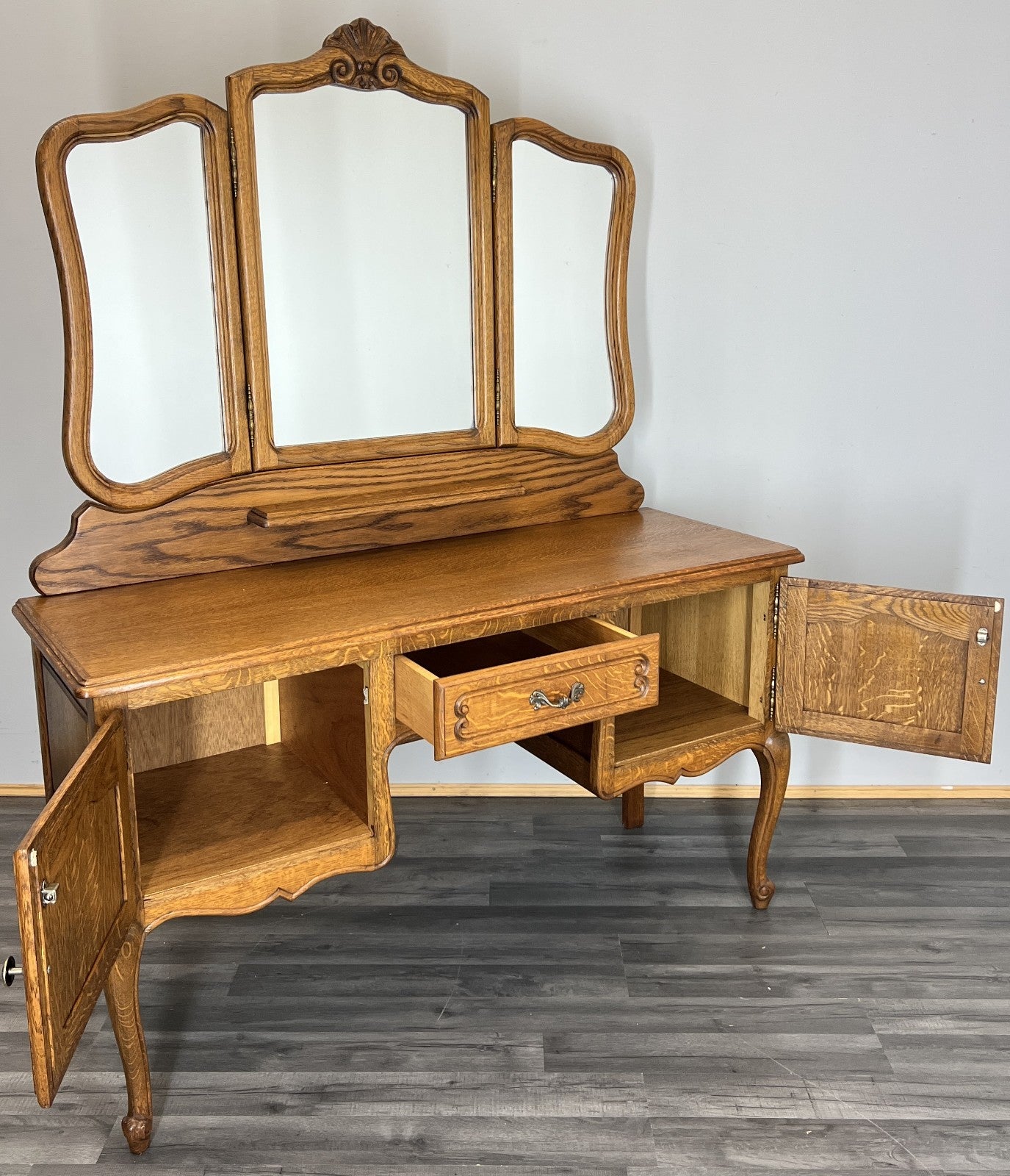 Vintage Dressing Table with Mirror French Oak Louis Vanity Table Makeup LOT 456713