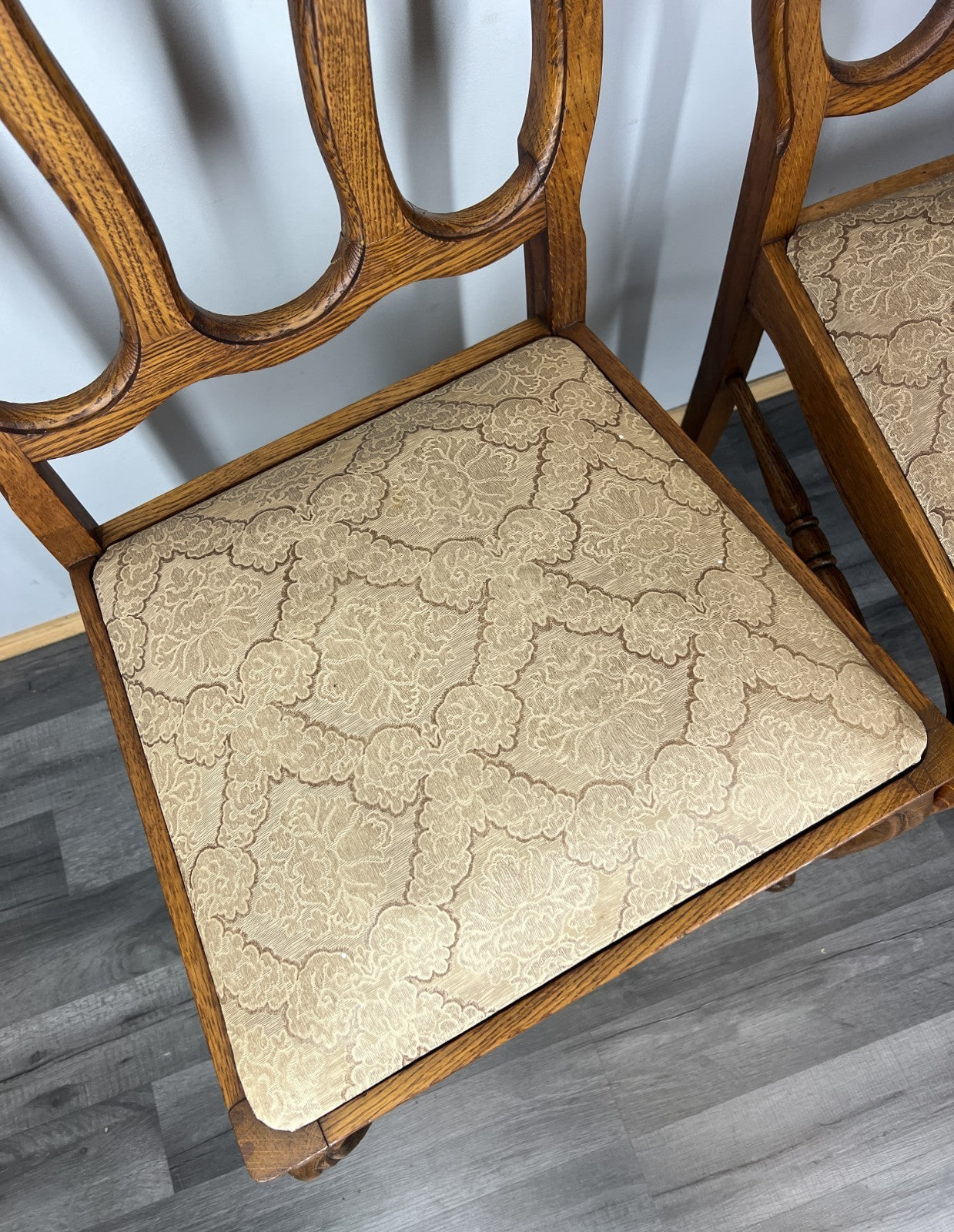 Chairs Vintage French Louis XVI Style Oak Upholstered Set of 6 Carved LOT 44016