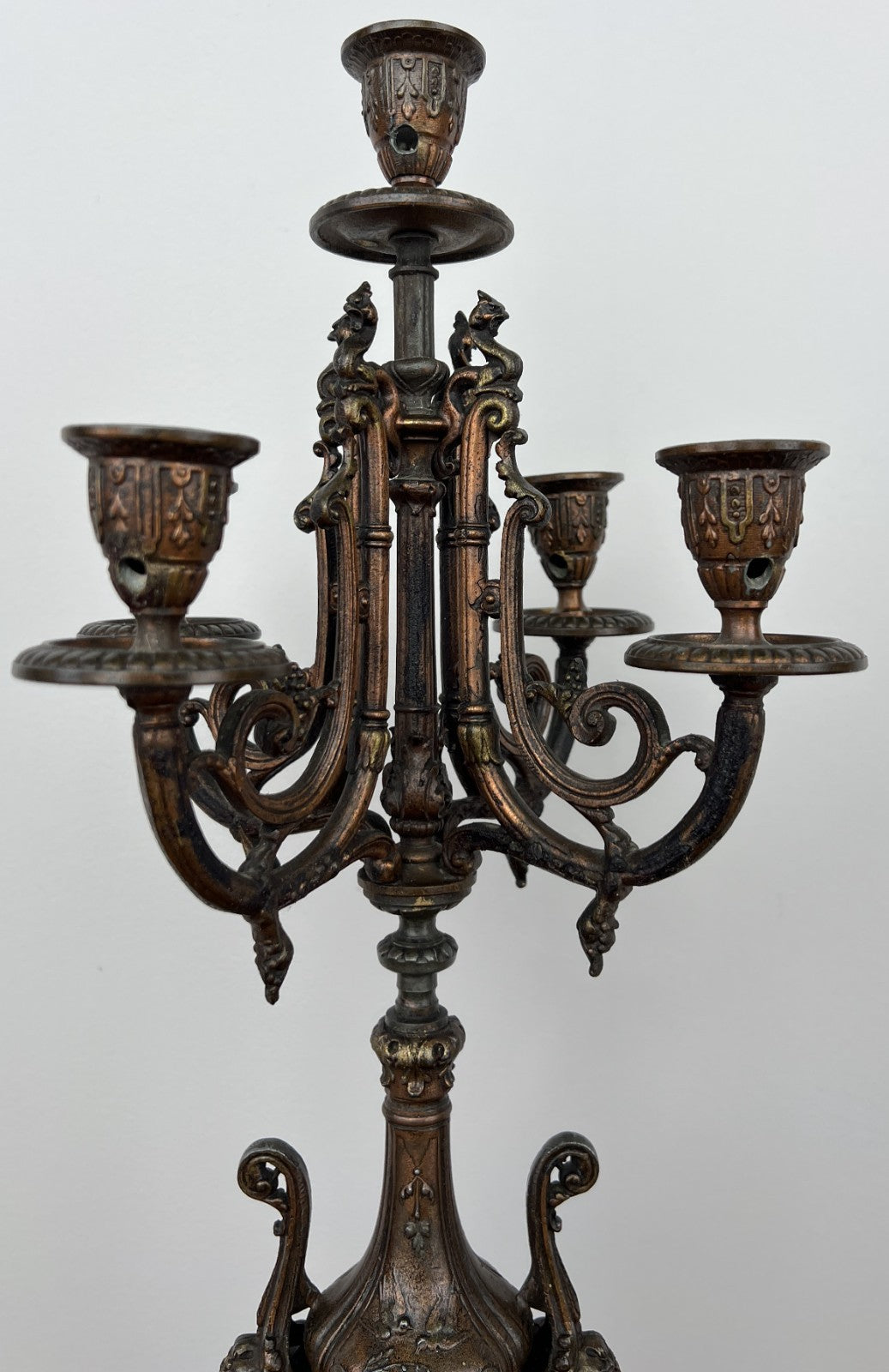 Candelabra Antique French Brass Marble 5 Arm Ornate Candle Holder LOT 49362