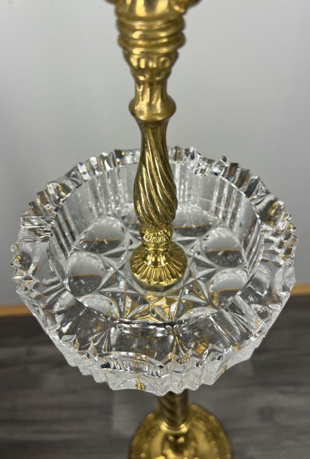 Vintage French Ashtray Stand Brass & Crystal Ornate Pedestal LOT 42320