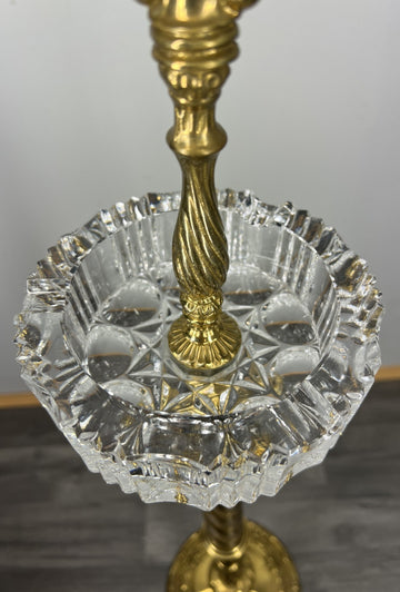 Vintage French Ashtray Stand Brass & Crystal Ornate Pedestal LOT 42320