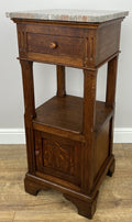 Bedside Table Antique French Style Marble Top Oak Cabinet Nightstand LOT 62362