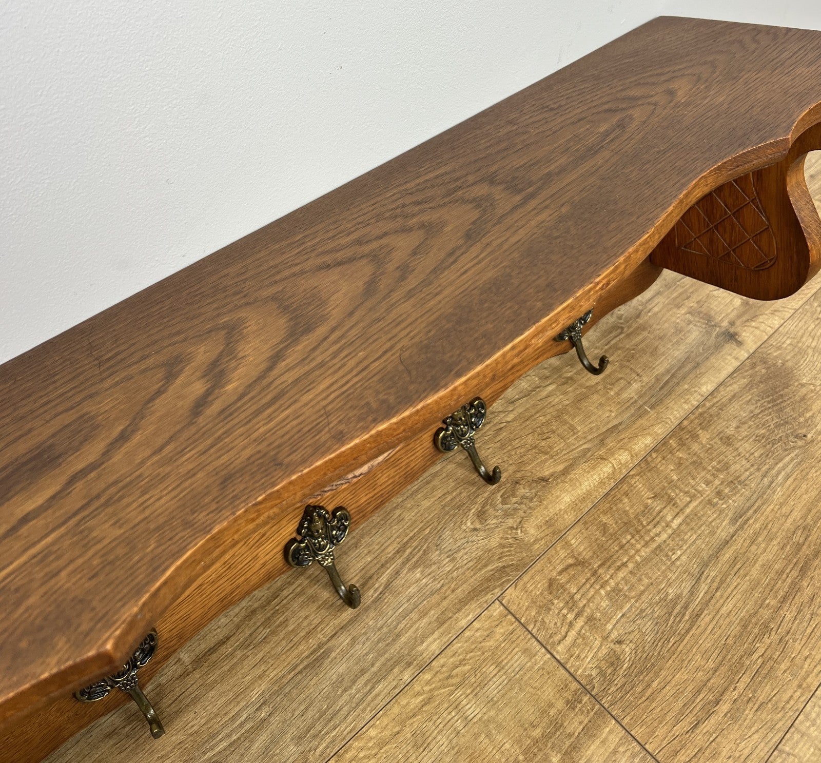Coat Rack Vintage French Oak Wall Mounted 4 Hooks Carved Rack Hanger LOT 629311